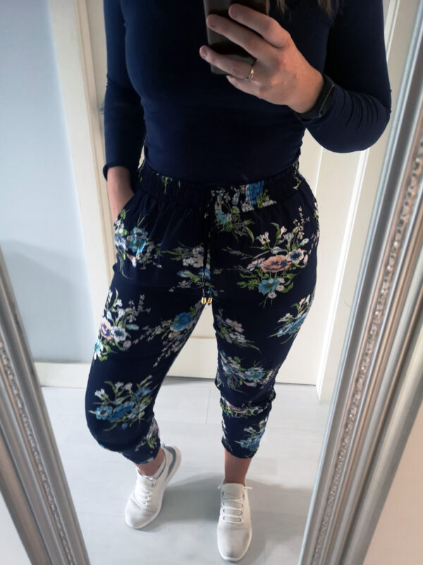 Blue Floral Print Navy Trousers | Pretty Please Boutique