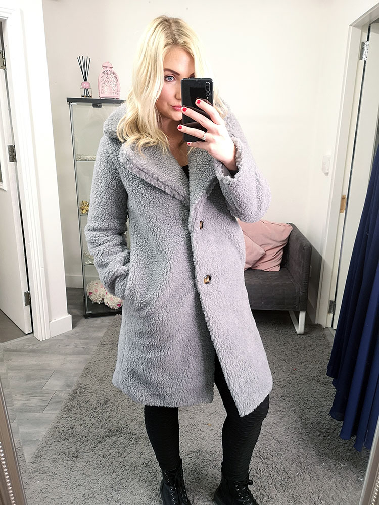 Teddy Coat In Grey | Pretty Please Boutique