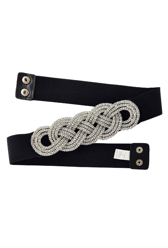Destiny Elasticated Diamante Belt In Black | Pretty Please Boutique