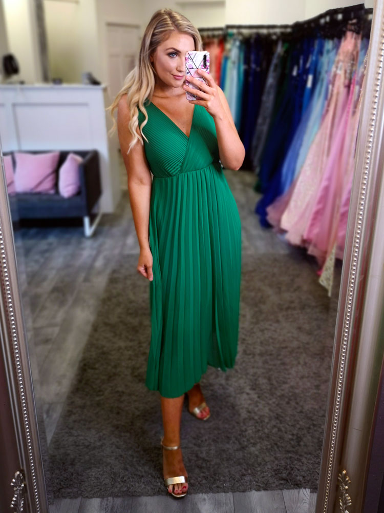 Alanna Pleated Midi Dress Green | Pretty Please Boutique