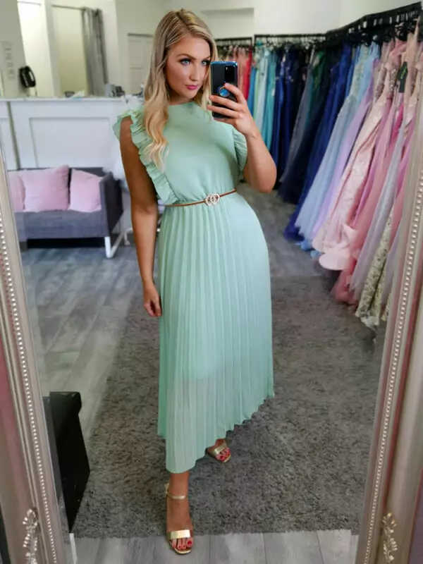 Mint pleated outlet dress