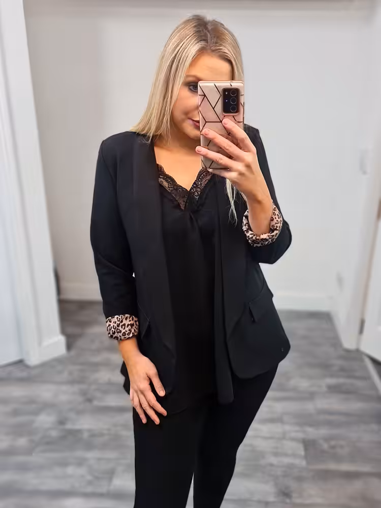 riyka black blazer leopard cuff riyka black blazer leopard cuff