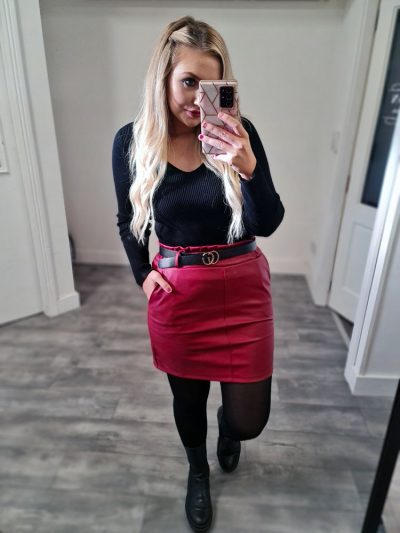 lina wine leather skirt