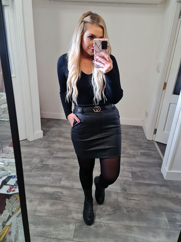 Lina Black Leather Skirt | Pretty Please Boutique